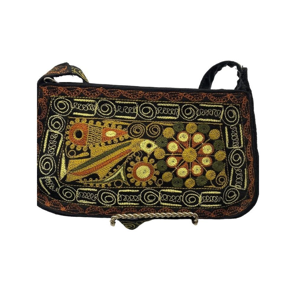 Hippie Boho Embroidered Shoulderbag Fabric Zip Top Bird‎ Design